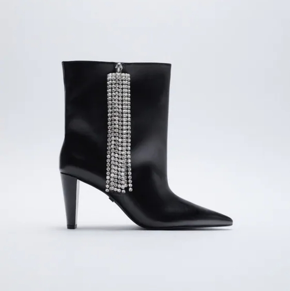 Zara leather ankle boots with sparkly fringe - Picture 6 of 11